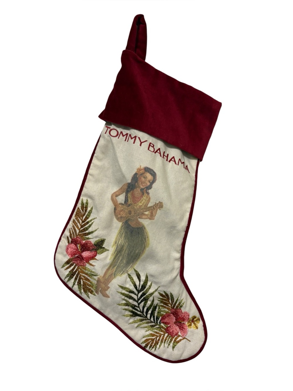 Tommy Bahama Hula Girl Tropical Embroidered Christmas Stocking